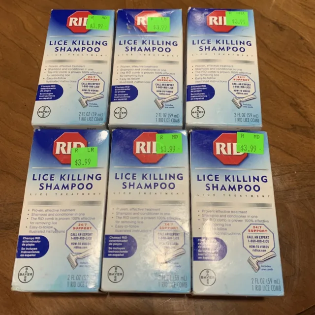 Lot of 6 Kits RID Lice Killing Shampoo Head Lice Treatment & Nit Comb SETS 8/24