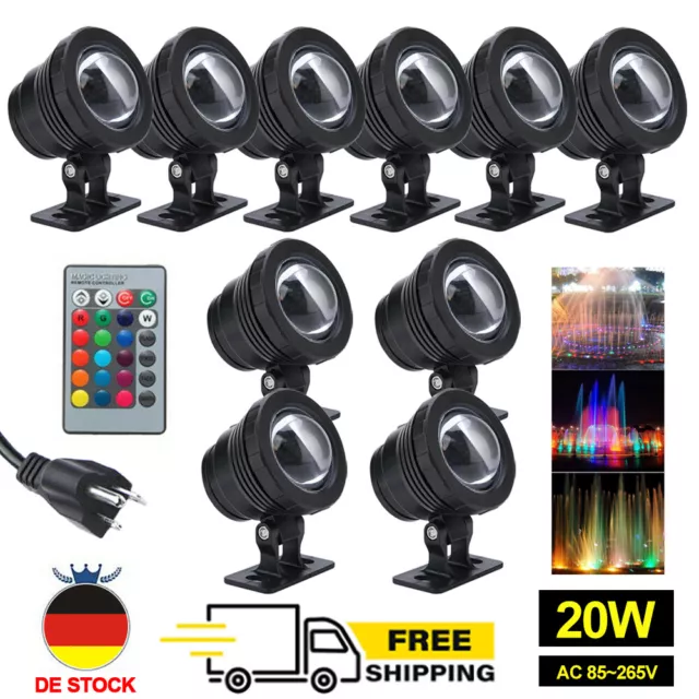 1-10x Unterwasserstrahler 10/20W RGB LED Strahler Wasserdicht Fluter Teich Lampe