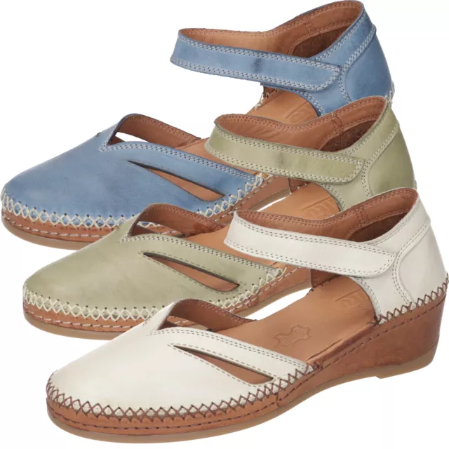 Manitu Femmes Sandales en Cuir Sandales Talon Compensé 910005