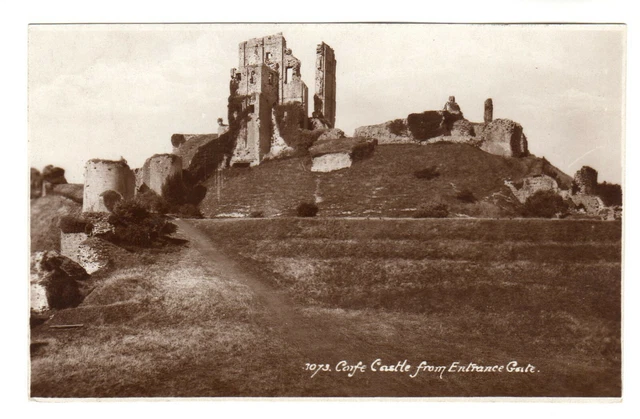Corfe Castle - From Entrance Gate Real Photo Postcard c1940s