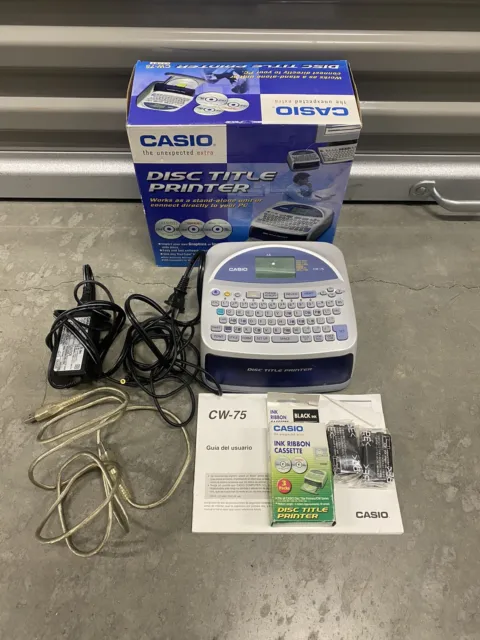 Casio Disc Title Printer CW-75 Qwerty Keyboard Tested + 2 ink cassettes