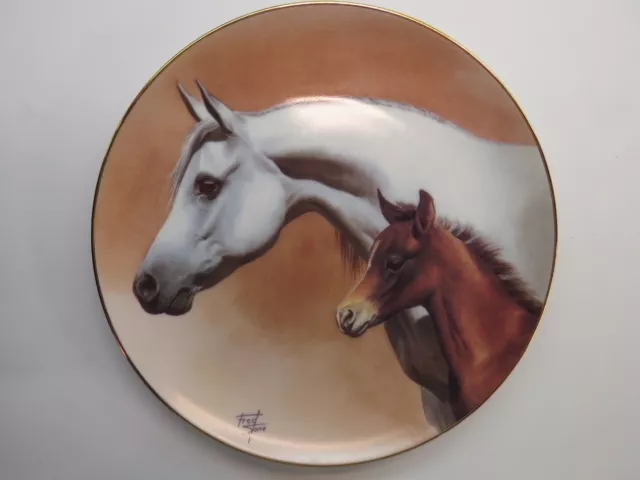 Decorative Plate: "ARABIANS" by Fred Stone ~ 1987 White Mare Horse & Foal