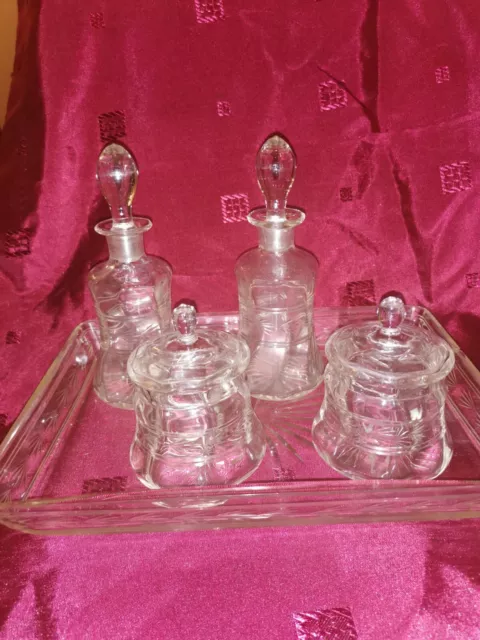 Victorian Cut Glass Ladies Dressing Table Set, Decanters & Jars With Lid