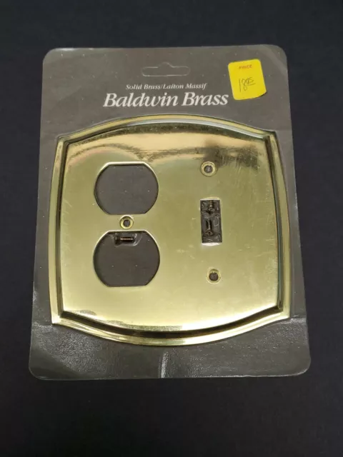 Vintage Solid Brass Double 2 Outlet 1 Light Switch Cover Baldwin Brass NOS NEW