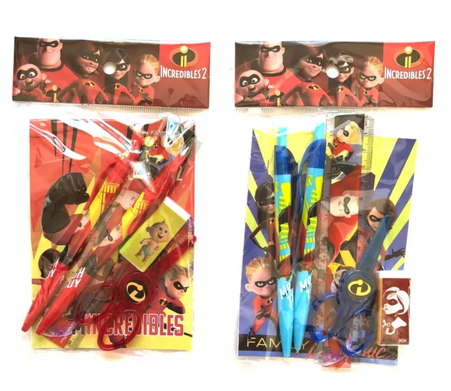 2 Disney Pixar Incredibles Stationary Set Pencil Pen Notepad Eraser Ruler Scisso