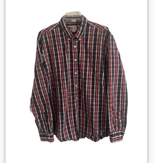 J.Crew Washed Tartan Tailored Fit plaid button down shirt 100% cotton size XL