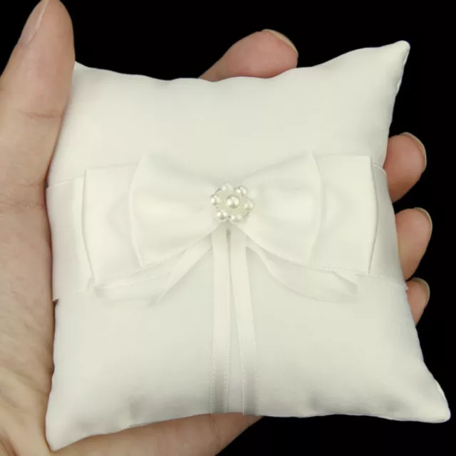 Almohada anillo de bodas NUBESTY con doble moño flor y bolsillo de perlas sintéticas
