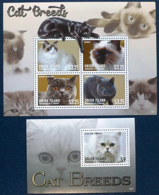 Grenadines St. Vincent Union Island 2013 Mi. A 649-52, Bl. A45 ** Katzen Cats