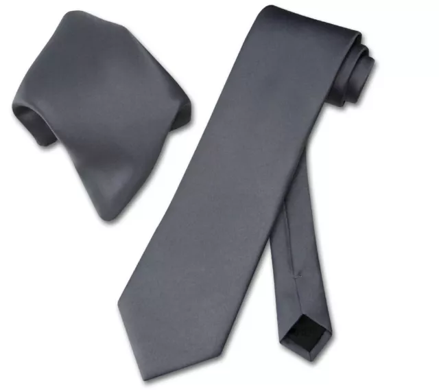 Vesuvio Napoli Solid CHARCOAL GREY Color NeckTie Handkerchief Mens Neck Tie Set