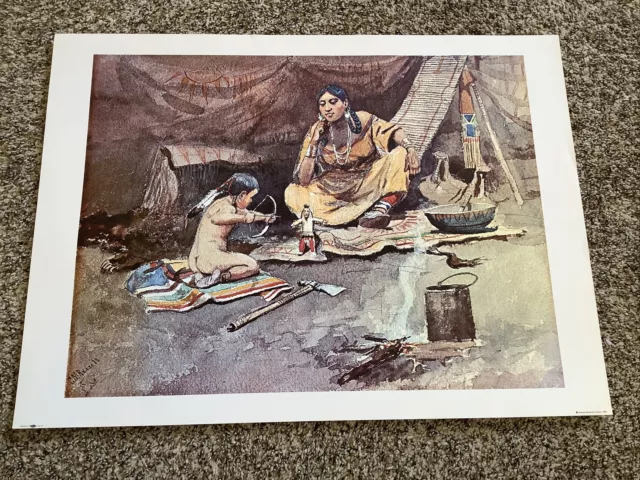 1964 Native American “INSIDE THE LODGE” Art Print, Montana Historical Society