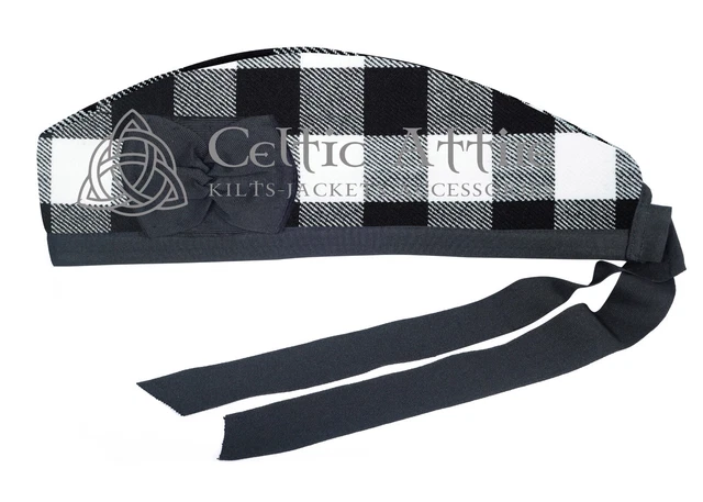 White Black Rob Roy tartan GLENGARRY Cap Military Bonnet Glengarry Hat