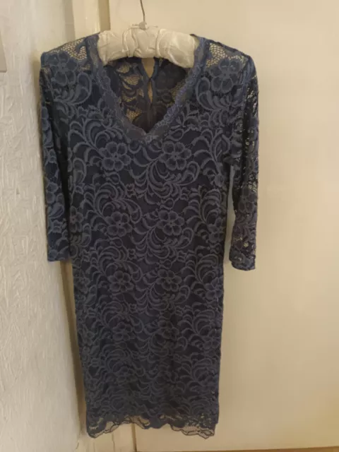Mamalicious Blue Floral Lace Stretchy Maternity Dress in Size Medium / 10 - 12