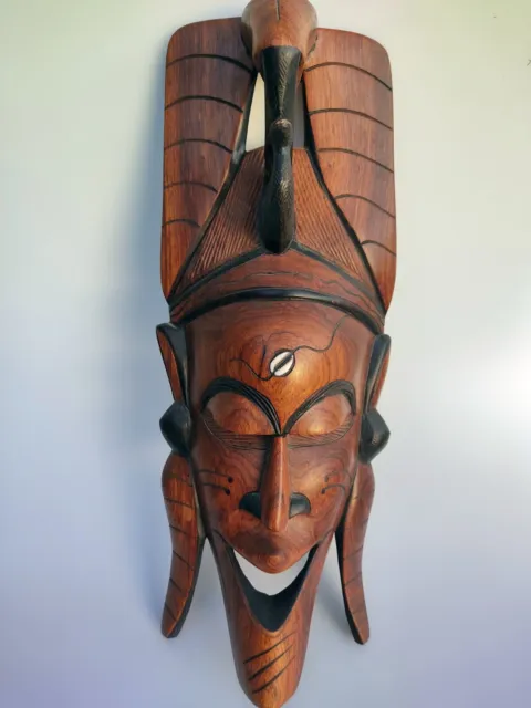 XL Vintage HandCarved Wooden Elephant Mask African Folk Art Tribal Wall Art Rare
