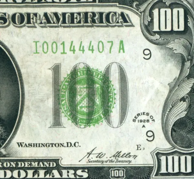 ((SIX DIGIT)) $100 1928 A ((LIGHT GREEN SEAL)) Federal Reserve Note **CURRENCY