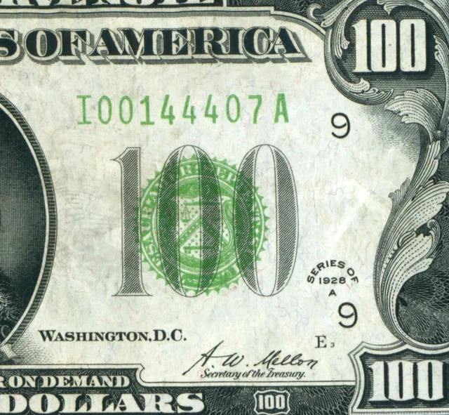 ((SIX DIGIT)) $100 1928 A ((LIGHT GREEN SEAL)) Federal Reserve Note **CURRENCY