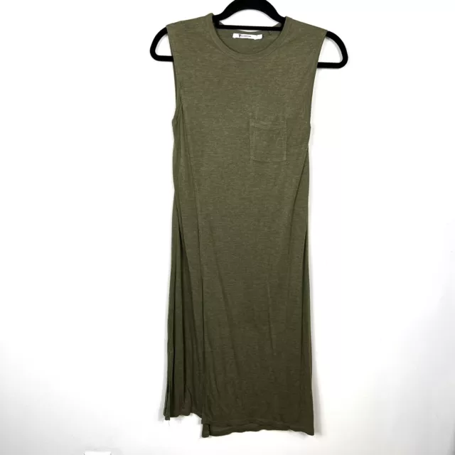 T Alexander Wang Maxi Wrap Slit Dress Size XS Green Sage Sleeveless Rayon Casual