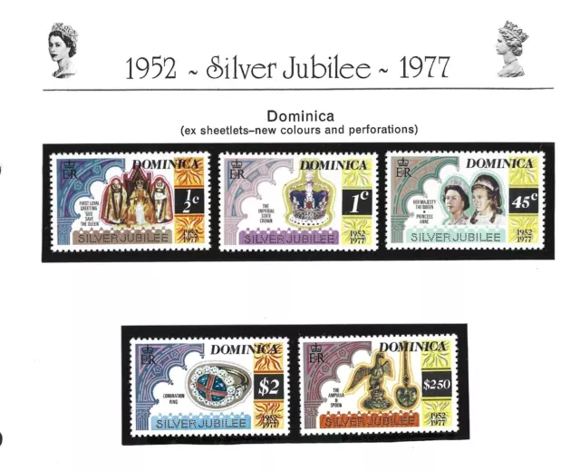 Dominica 1977 Silver Jubilee set x 2 different colours and miniature sheet. MNH