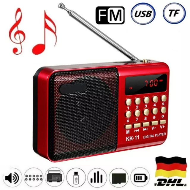 Tragbarer FM Radio Lautsprecher Akku Mini Box Musikbox MP3 Player USB SD Aux DHL