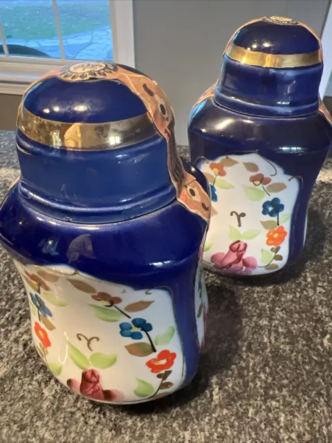 Pair Of Vintage Russian Cobalt Blue Porcelain Lidded Jar With Tea One Sealed