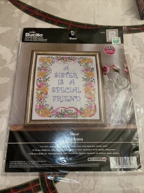 "Punto de cruz floral Bucilla 7x9 bordado ""Hermana"" ~45832~NUEVO~