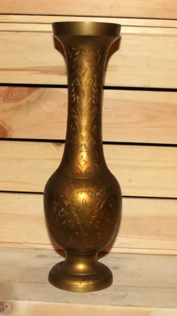 Vintage hand made floral engraved brass vase