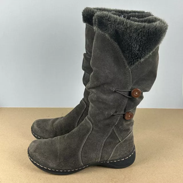 Baretraps Esha Suede Boots Womens 10 Brown Faux Fur Lined Button Detail Side Zip