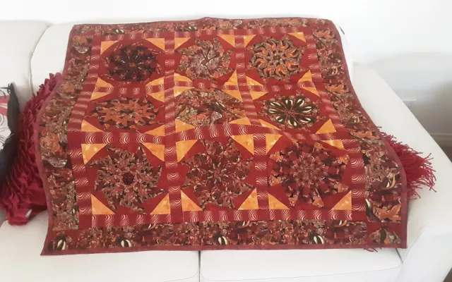 Autumn Color Square Hand Made Kaleidoscope Quilt 108 Cm X 108 Cm