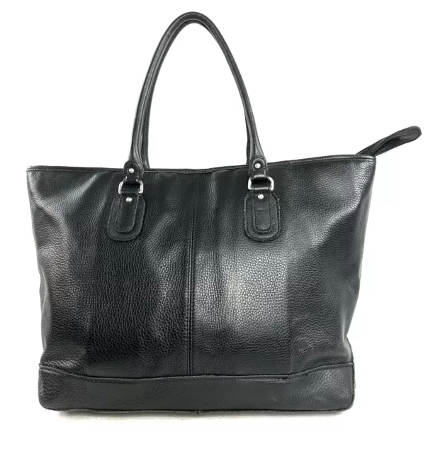LL Bean Black Leather Large Tote Bag Business Travel School