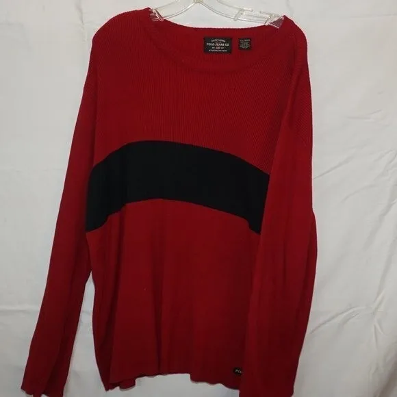 Ralph Lauren Mens Red Navy Bold Stripe Colorblock Crew Sweater XXL 2XL