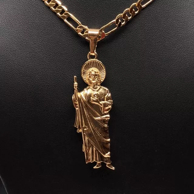 San Judas Tadeo Medalla Gold P Saint Jude Pendant Necklace 26" Cadena Oro Lamina