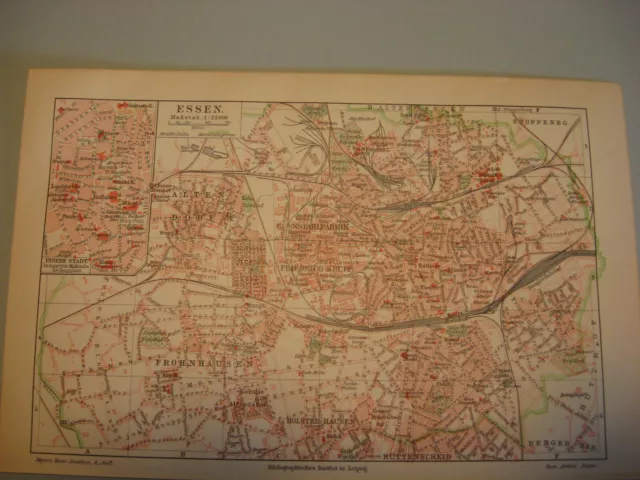 Essen Stadt-Karte von 1903 Stadtplan mit Straßenregister- Original Lith.