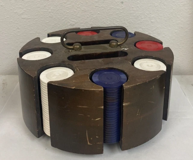 RC6238 Vintage Wood Poker Rotating Caddy with 8 Racks and 2 Card Holder