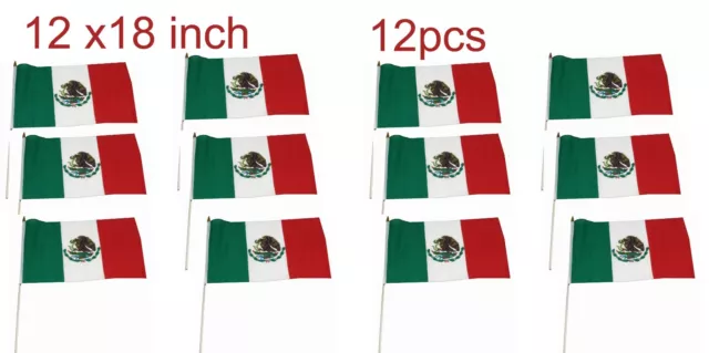 12pcs  12"x18" Mexico Flags Mexican Pole Plastic  Stick Flag  Wholesale