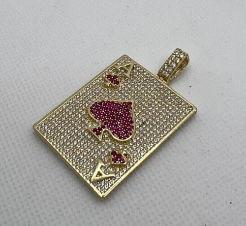 Pendentif As de Pique Moissanite Coupe Ronde 2.20Ct Argent Plaqué Or Jaune 14K
