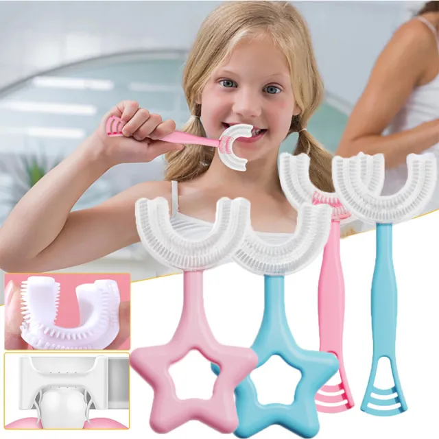 Cepillo de dientes en forma de U para bebé cabezal de cepillo de silicona limpieza de dientes para niños de 2-12 años