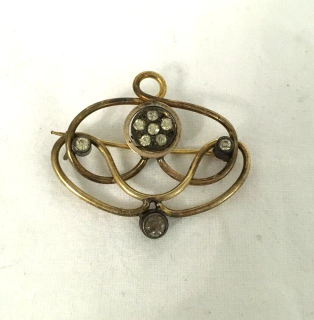Ancienne BROCHE Strass façon Diamant ART NOUVEAU Plaqué Or