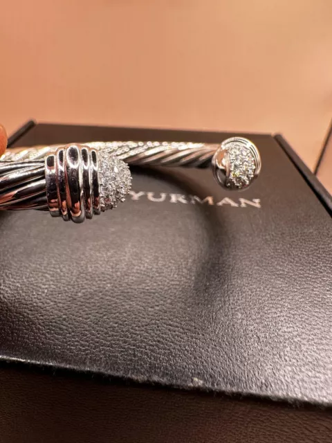 DAVID YURMAN 7MM Cable Bracelet & Sterling Silver W/ PAVE DIAMONDS ...
