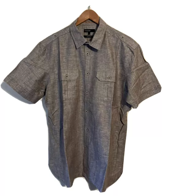 M&S Autograph Linen Blend Short Sleeve Shirt | Men’s Large | Grey | Tailored Fit