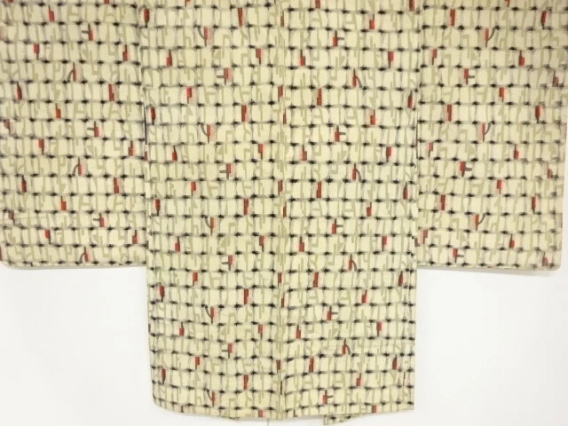 82326# Japanese Kimono / Antique Haori / Meisen / Woven Abstract Grid