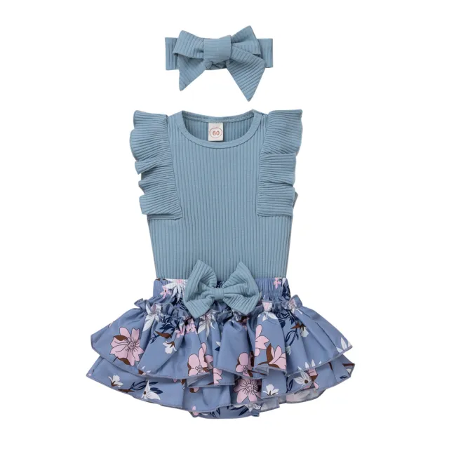 Set outfit fascia fascia per bambine vestiti arricciacapelli top pantaloni floreali 5