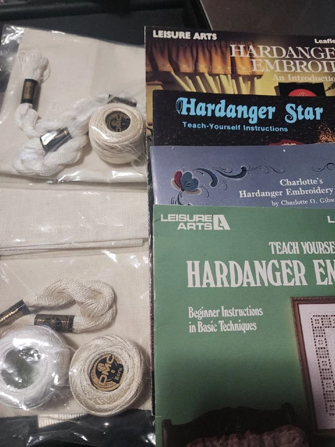 Lote de 4 Hardanger Intro Book 3 Paños 6 DMC Hilos Stockdale Grigg Meier Scoular