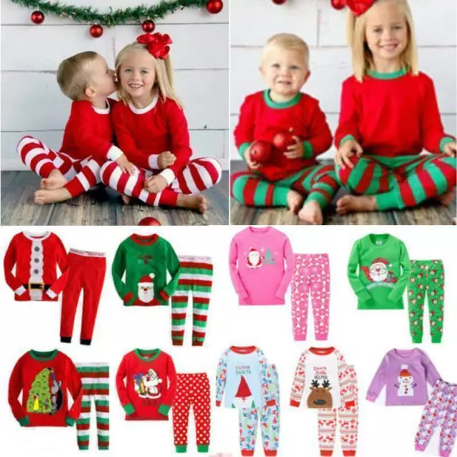 Baby Kids Girls Boys Warm Pajamas Set Long Sleeve Nightwear Sleepwear Clothes↑