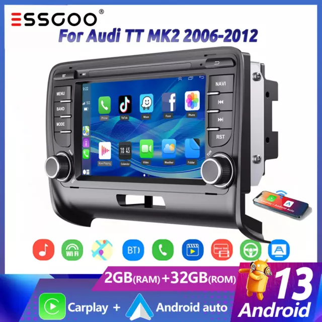 Apple CarPlay For Audi TT MK2 8J 2006-2014 Android 13 Car Stereo HD GPS NAV Wifi