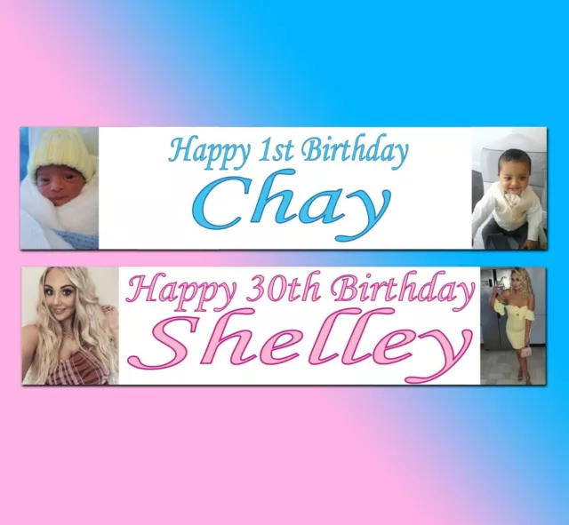 2 Personalised Photo Banner Banners Birthday Christening Any Event Party Expens