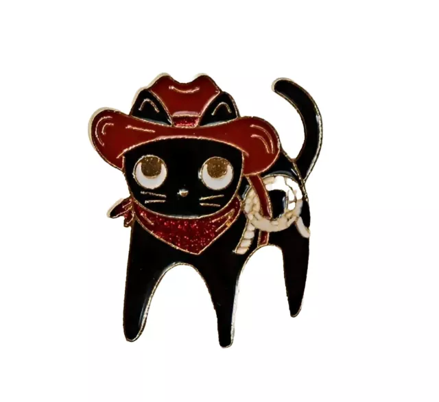 Cartoon Cowboy Black Cat With Hat And Rope Pin Brooch Western Fashion Jewelry