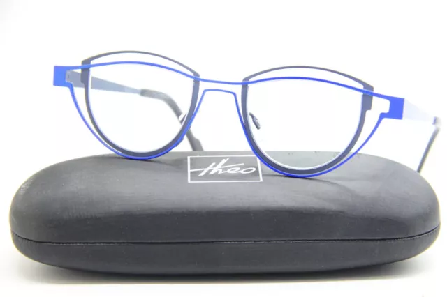New Theo Shape 374 Blue Black Authentic Frames W/ Case Eyeglasses 44-22