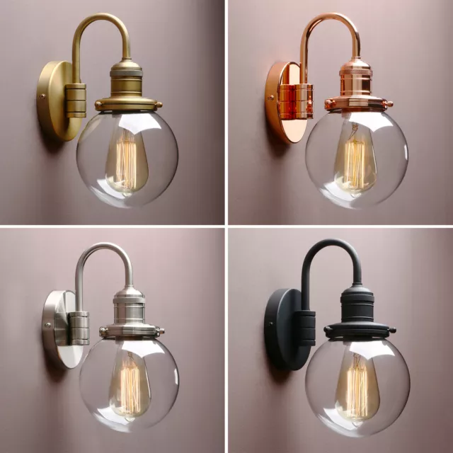 Retro Industrial Round Sphere Glass Wall Lamp Sconce Bathroom Kitchen Wall Light