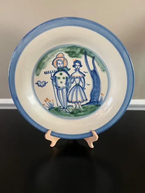 MA Hadley Country Scene Blue 13" Platter Farmer & Wife