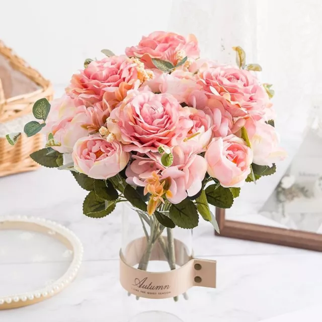 Silk Rose Peony Artificial Flowers Bouquet High Quality Vase For Home Decoration