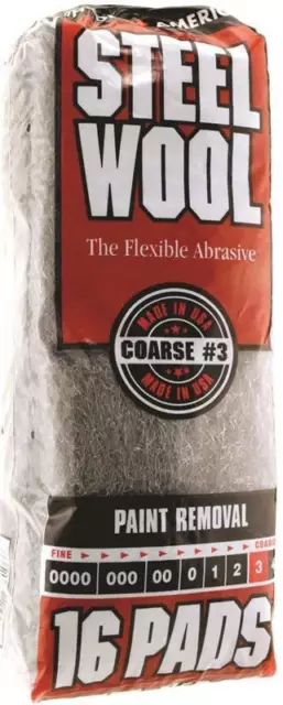 Homax 106606 Steel Wool Pad, #3 Grit, Coarse, Gray, 16 Pads per Pack